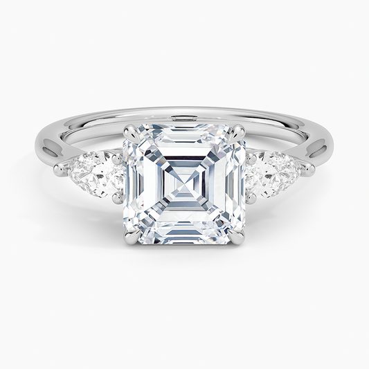 Classic Three Stone Asscher Cut Moissanite Engagement Ring