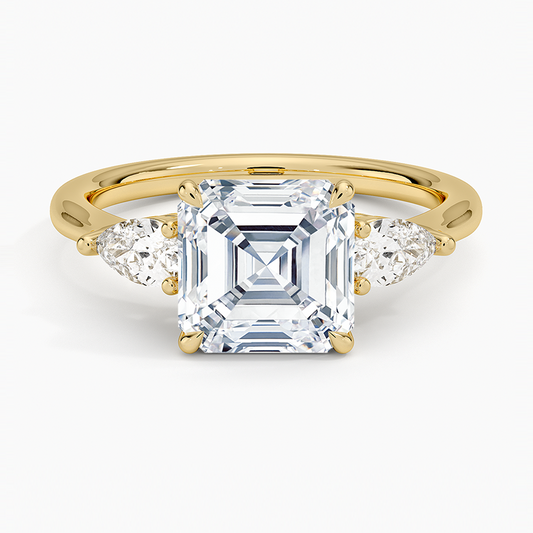 Classic Three Stone Asscher Cut Moissanite Engagement Ring