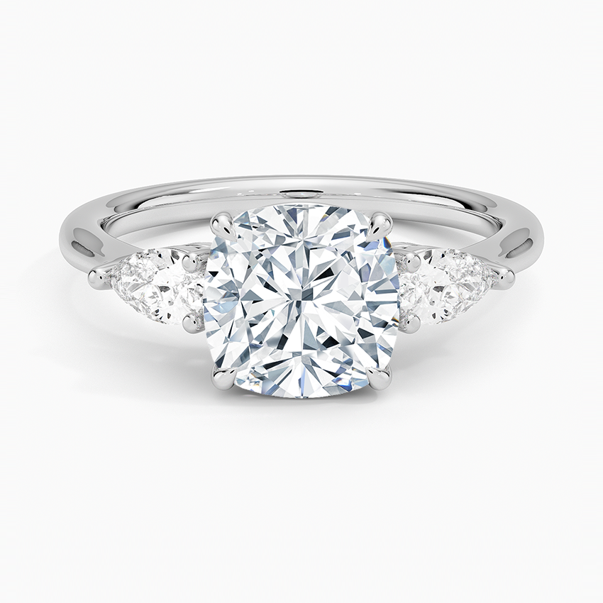 Classic Three Stone Cushion Cut Moissanite Engagement Ring