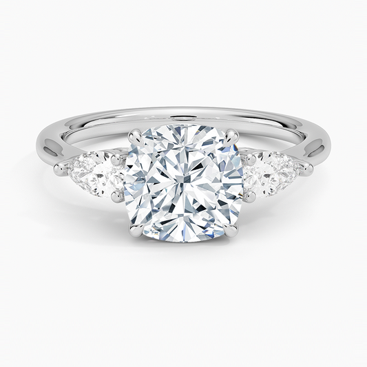 Classic Three Stone Cushion Cut Moissanite Engagement Ring
