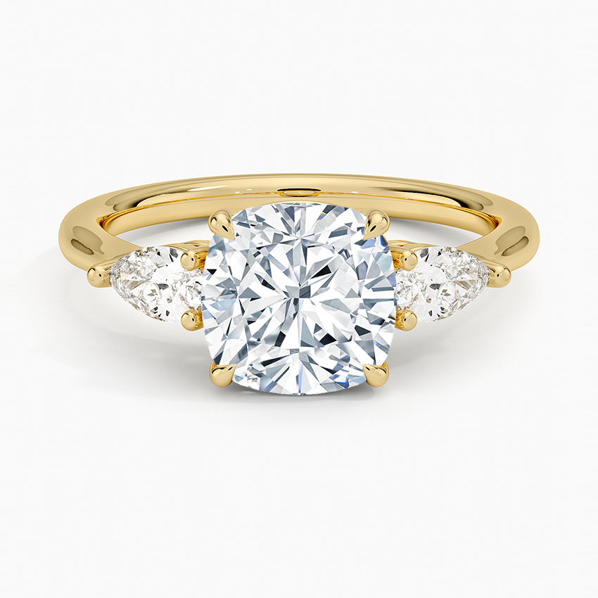 Classic Three Stone Cushion Cut Moissanite Engagement Ring