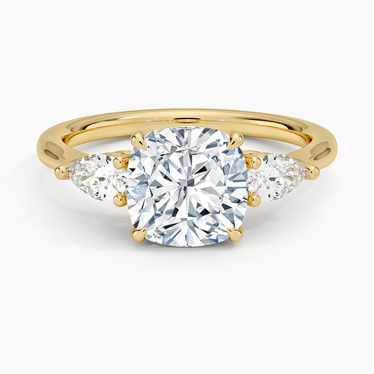 Classic Three Stone Cushion Cut Moissanite Engagement Ring