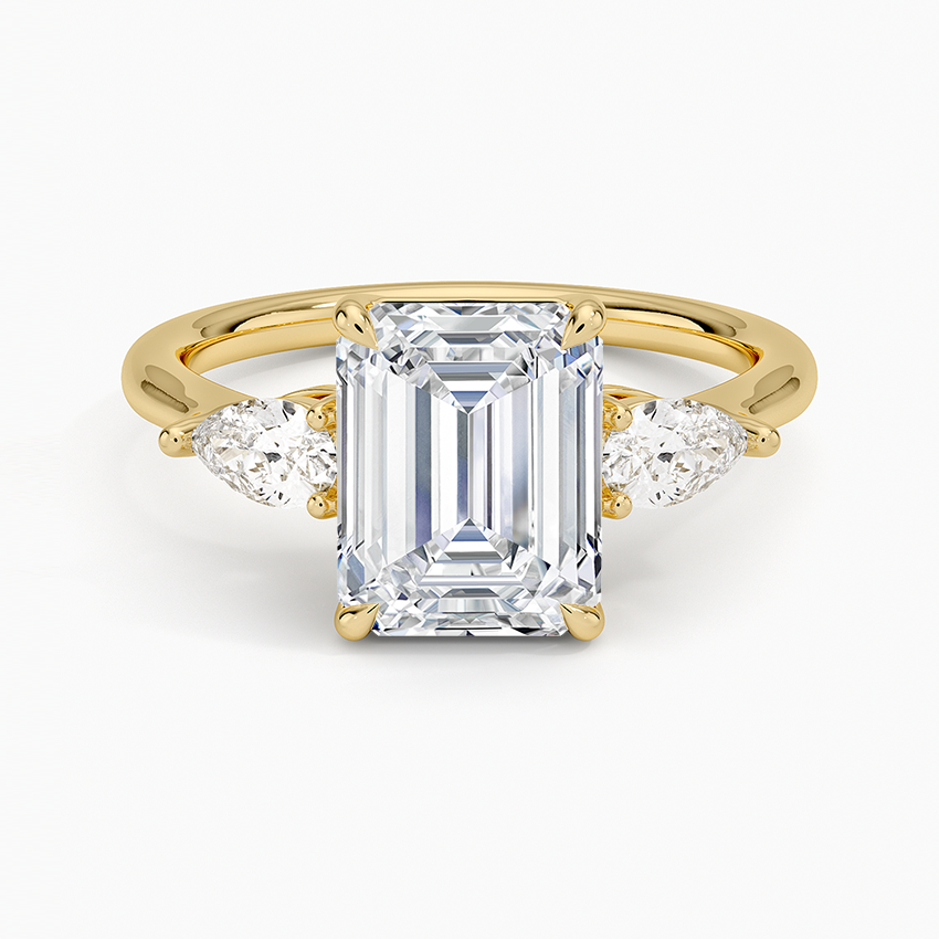 Classic Three Stone Emerald Cut Moissanite Engagement Ring