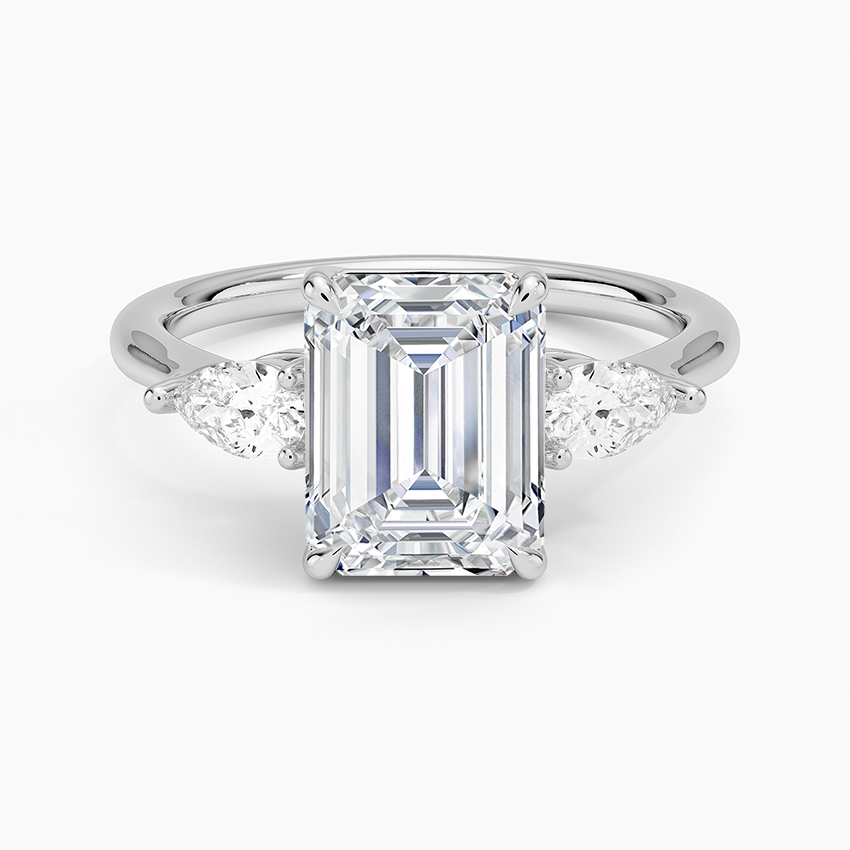 Classic Three Stone Emerald Cut Moissanite Engagement Ring