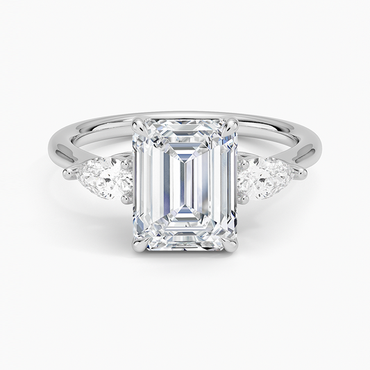 Classic Three Stone Emerald Cut Moissanite Engagement Ring