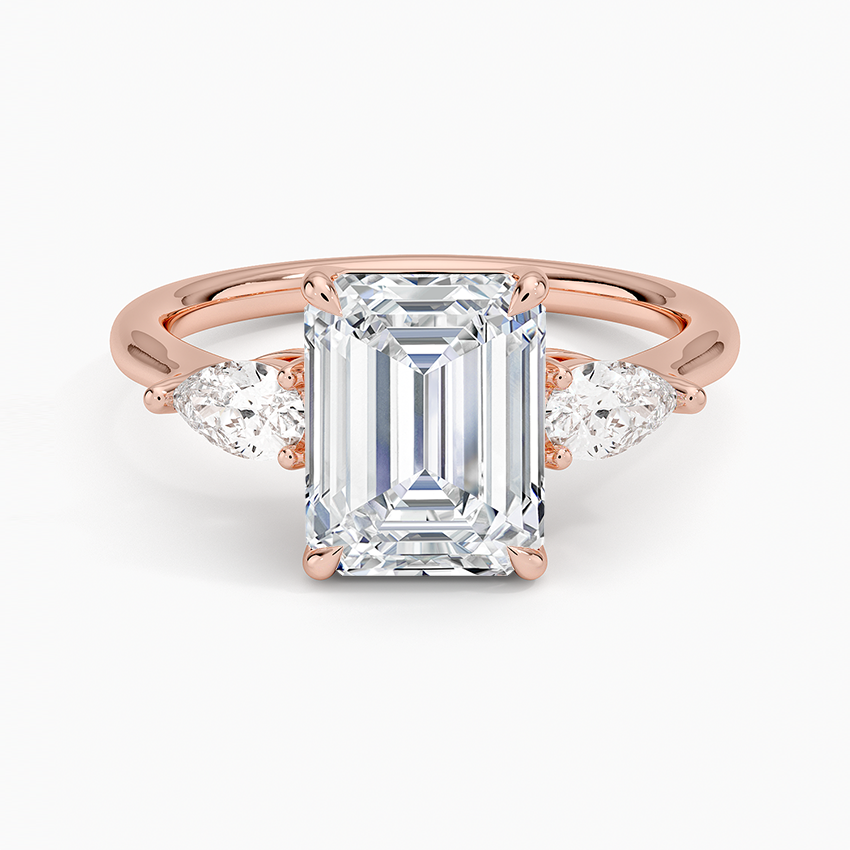 Classic Three Stone Emerald Cut Moissanite Engagement Ring