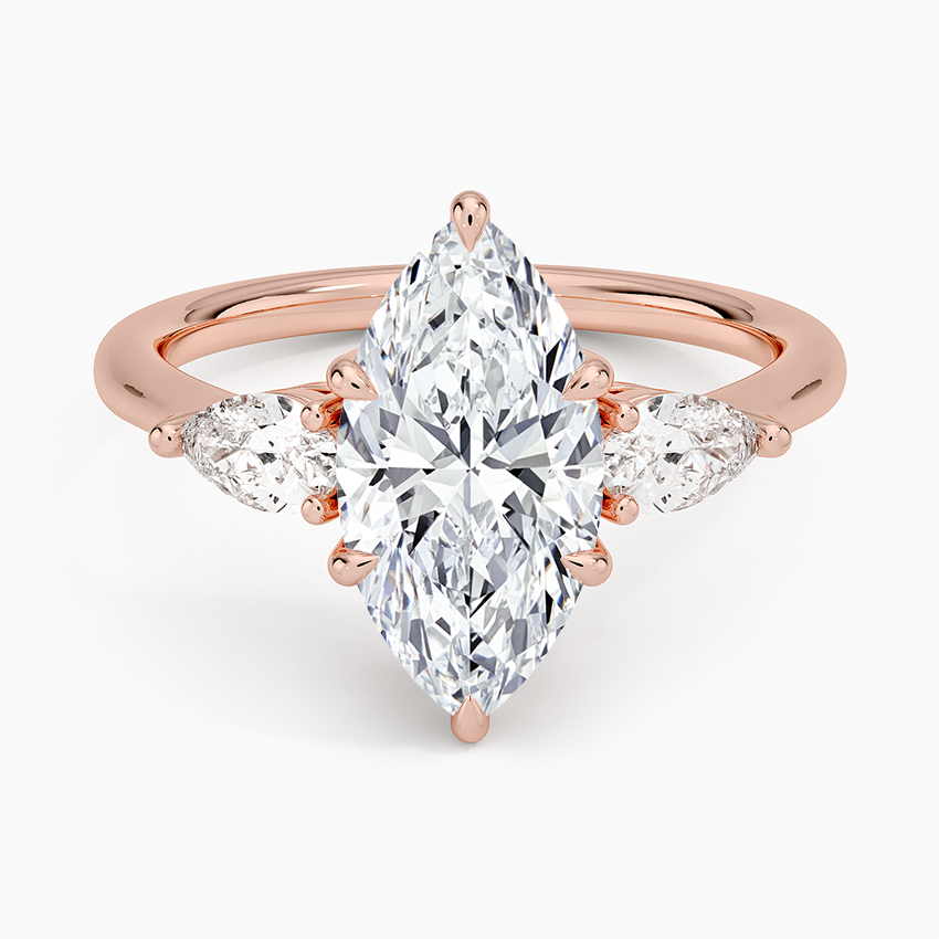 Classic Three Stone Marquise Cut Moissanite Engagement Ring