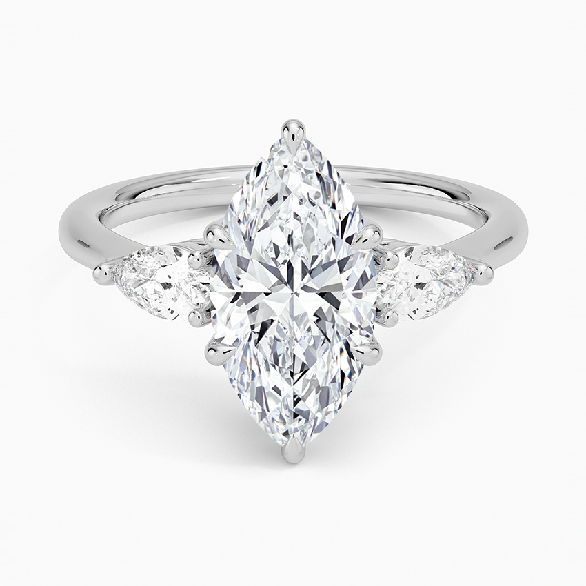 Classic Three Stone Marquise Cut Moissanite Engagement Ring