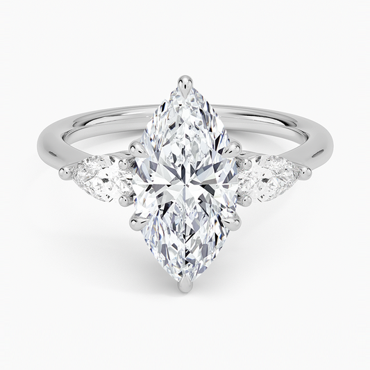 Classic Three Stone Marquise Cut Moissanite Engagement Ring