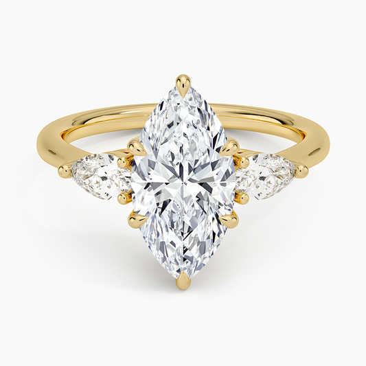 Classic Three Stone Marquise Cut Moissanite Engagement Ring