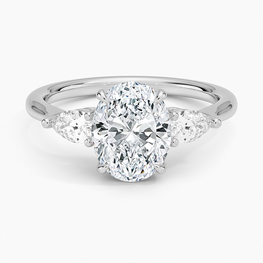 Classic Three Stone Oval Cut Moissanite Engagement Ring