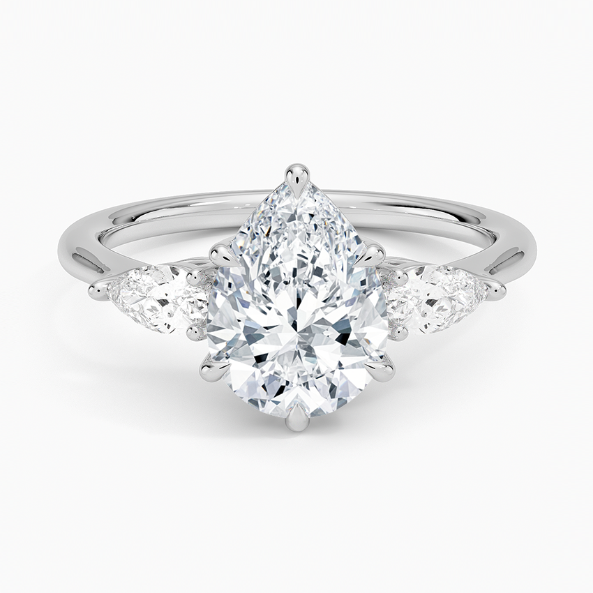 Classic Three Stone Pear Cut Moissanite Engagement Ring