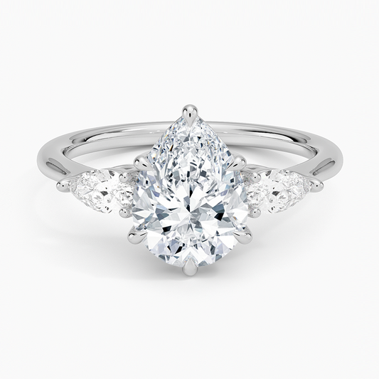 Classic Three Stone Pear Cut Moissanite Engagement Ring