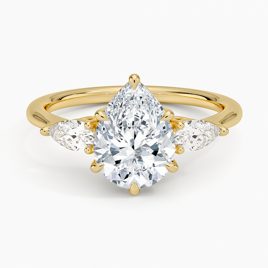 Classic Three Stone Pear Cut Moissanite Engagement Ring