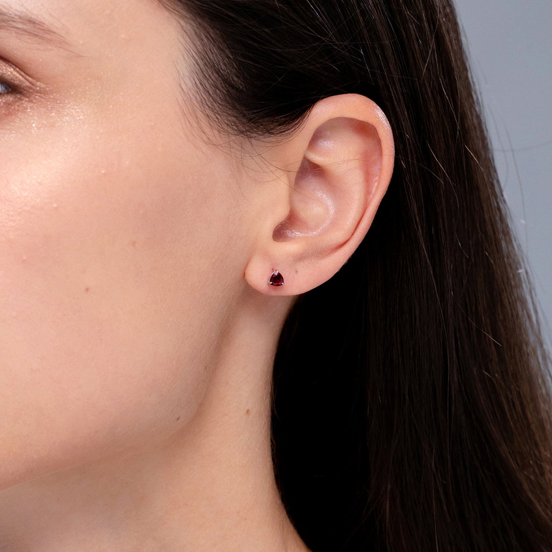 Claw Setting Trillion-Cut Lab-Created Ruby Stud Earrings