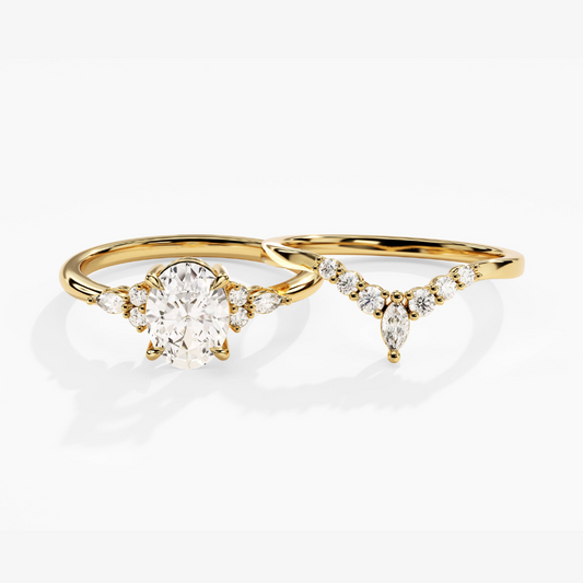 Cluster Accent Oval Cut Moissanite Bridal Set