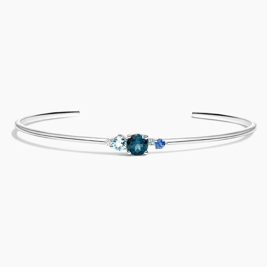 Colorful Gemstone Cluster Silver Cuff Bracelet with Moissanite Accent