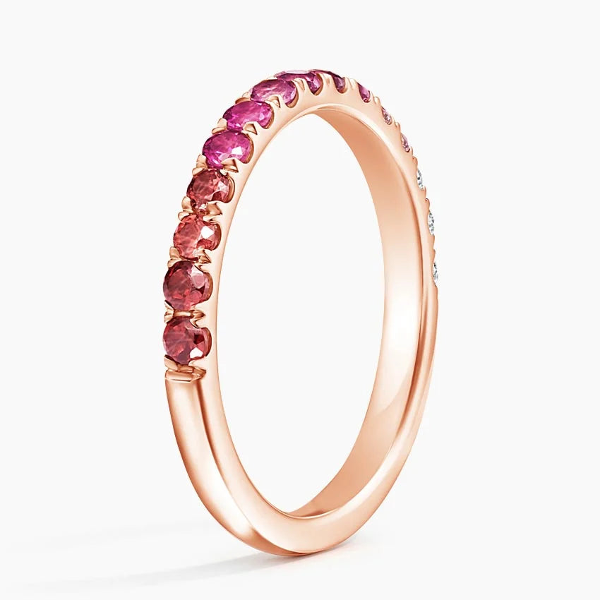 Crimson Bloom Ombre Half Eternity Gemstone Wedding Band-2.0 mm