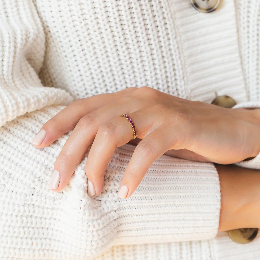 Crimson Bloom Ombre Half Eternity Gemstone Wedding Band-2.0 mm