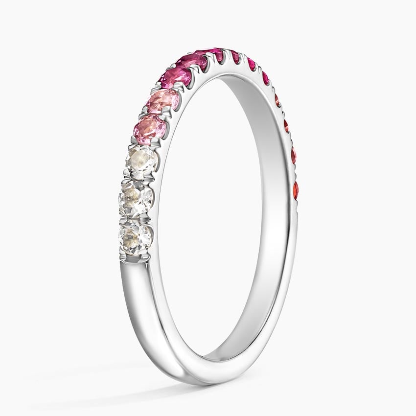 Crimson Bloom Ombre Half Eternity Gemstone Wedding Band-2.0 mm