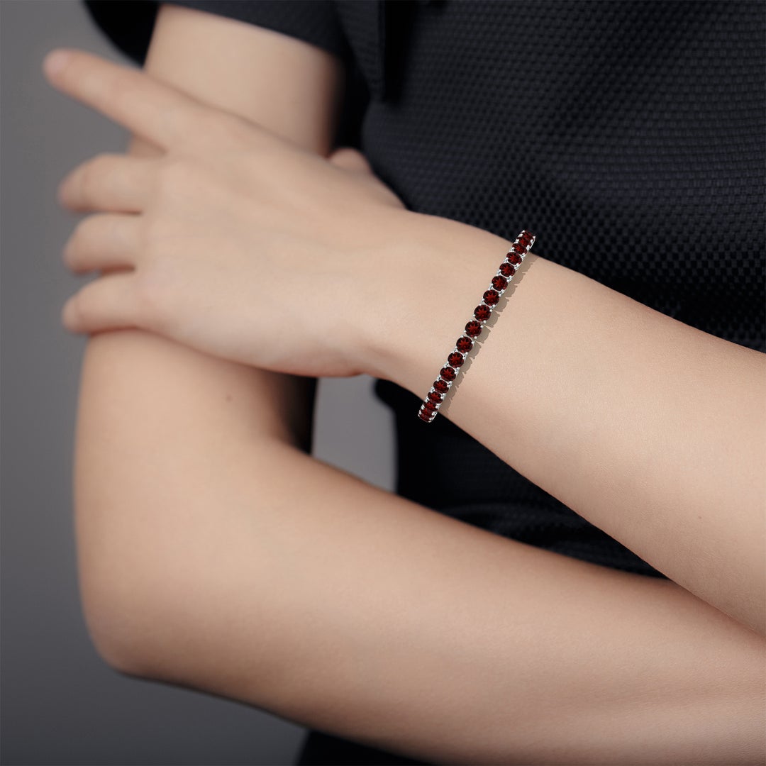 Crimson Glow Round Garnet Tennis Bracelet