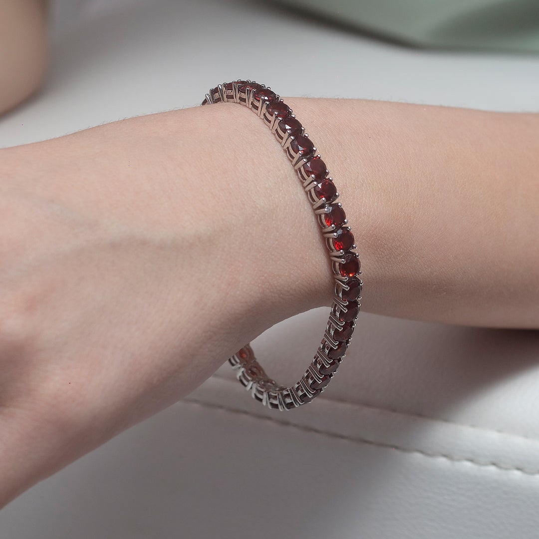 Crimson Glow Round Garnet Tennis Bracelet
