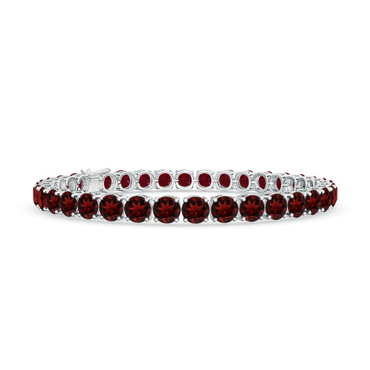 Crimson Glow Round Garnet Silver Tennis Bracelet