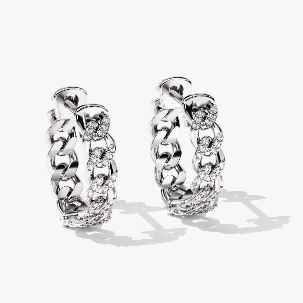 Cuban Chain Diamond Huggie Hoop Earrings
