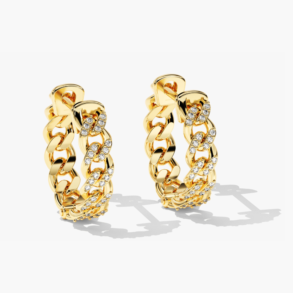 Cuban Chain Diamond Huggie Hoop Earrings