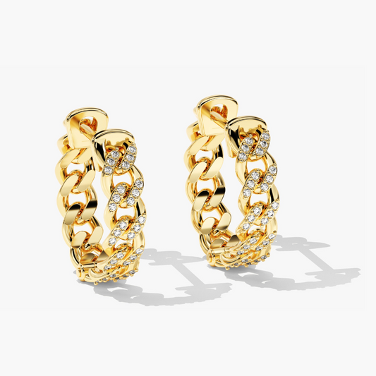 Cuban Chain Diamond Huggie Hoop Earrings