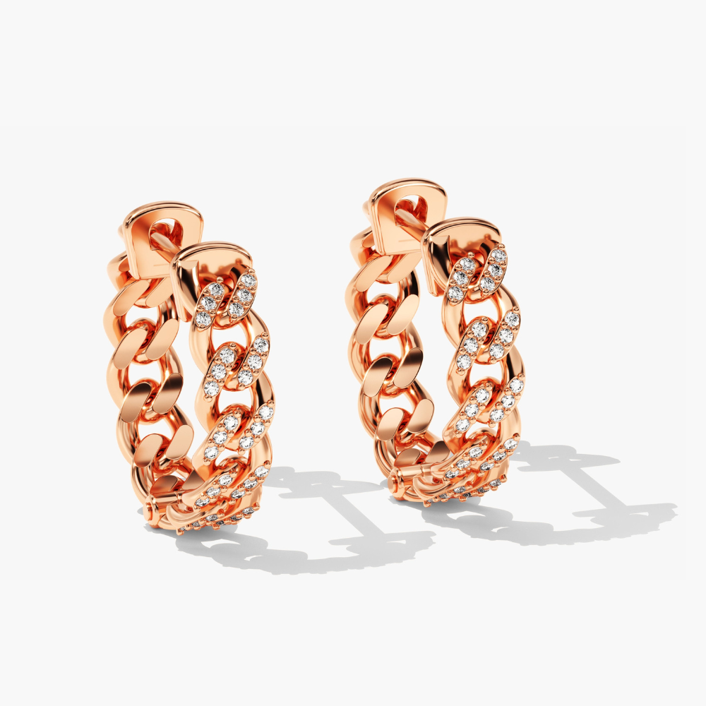 Cuban Chain Diamond Huggie Hoop Earrings
