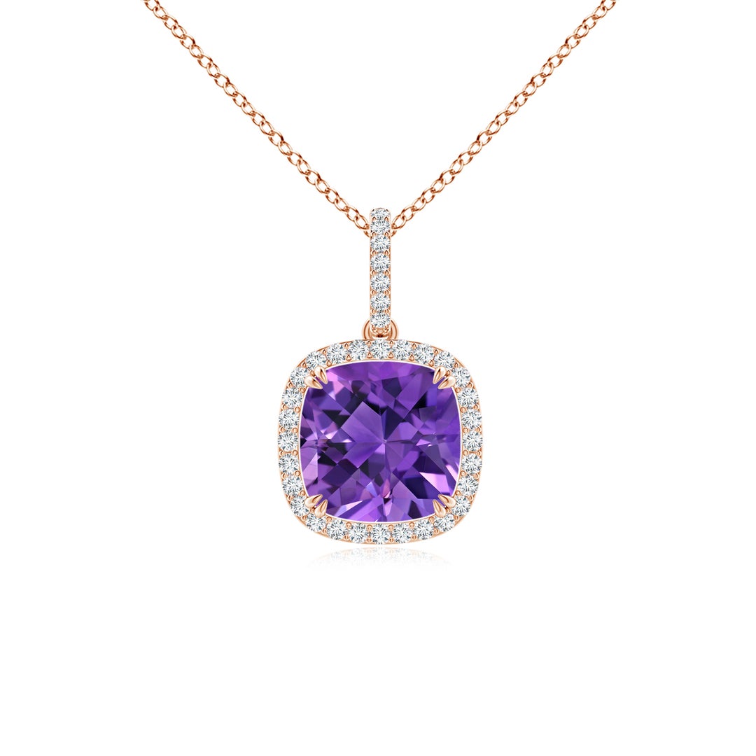 Cushion Amethyst Necklace with Moissanite Accent Pendant