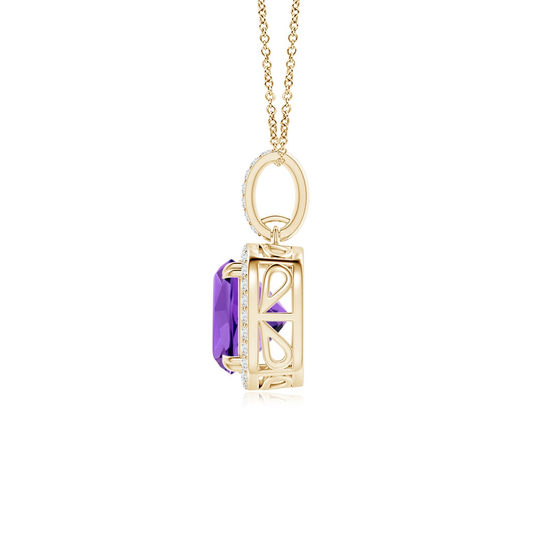 Cushion Amethyst Necklace with Moissanite Accent Pendant