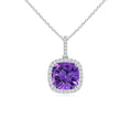 Cushion Amethyst Necklace with Moissanite Accent Pendant