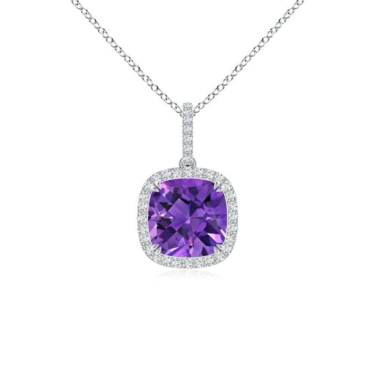 Cushion Amethyst Necklace with Moissanite Accent Pendant
