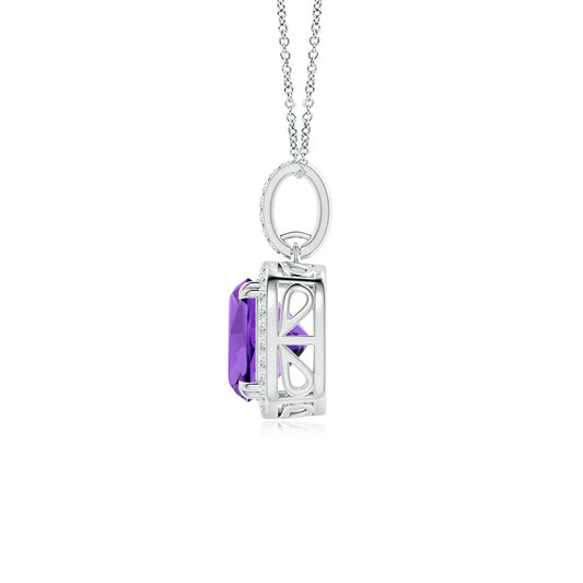 Cushion Amethyst Necklace with Moissanite Accent Pendant