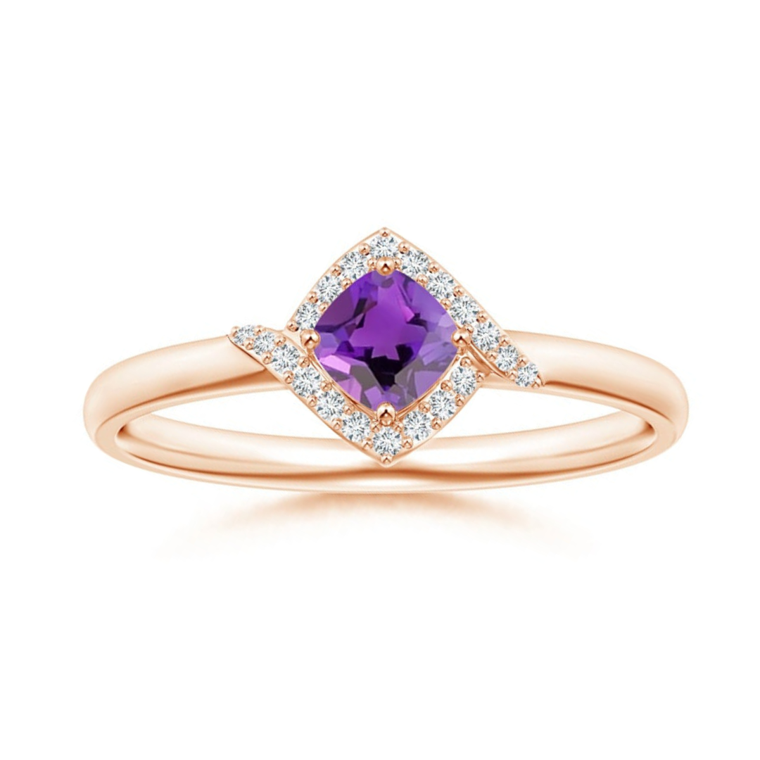Cushion-Cut Amethyst with Bypass Moissanite Halo Promise Ring