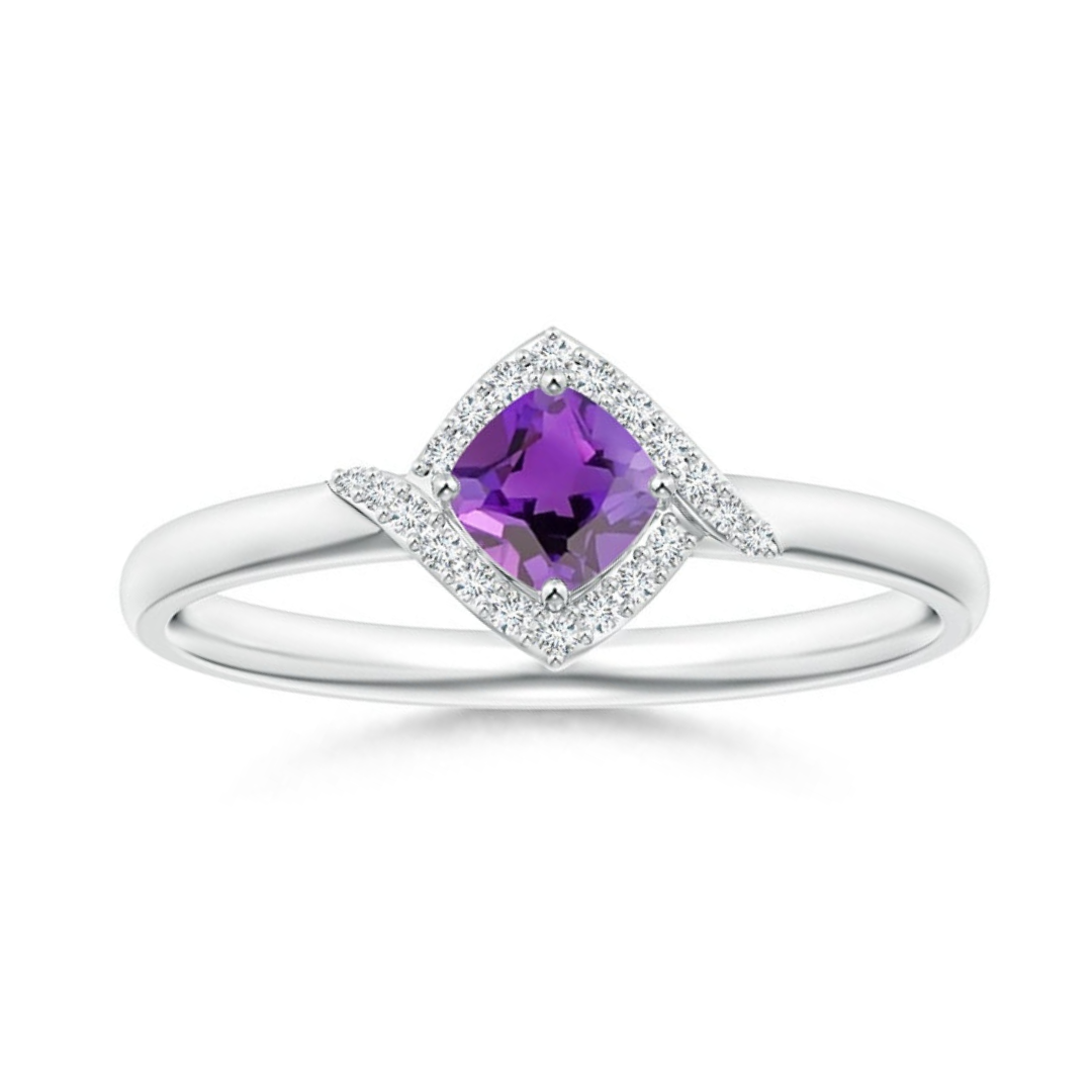 Cushion-Cut Amethyst with Bypass Moissanite Halo Promise Ring
