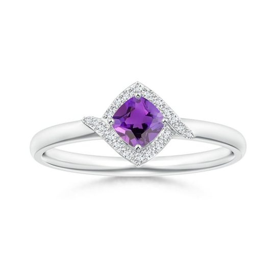 Cushion-Cut Amethyst with Bypass Moissanite Halo Promise Ring