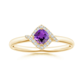 Cushion-Cut Amethyst with Bypass Moissanite Halo Promise Ring