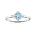 Cushion-Cut Aquamarine with Bypass Moissanite Halo Promise Ring