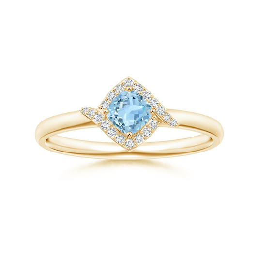 Cushion-Cut Aquamarine with Bypass Moissanite Halo Promise Ring
