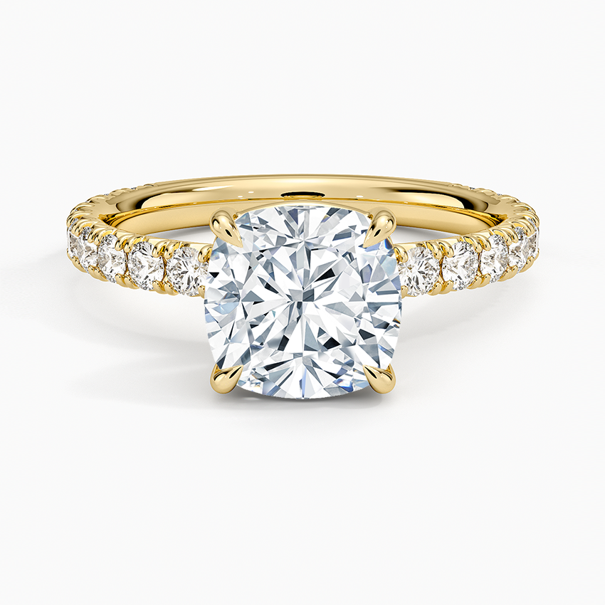 Cushion Cut French Pavé Flush-Fit Moissanite Engagement Ring