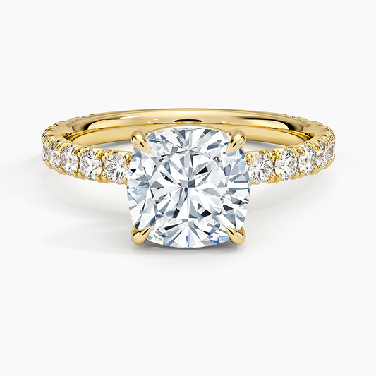 Cushion Cut French Pavé Flush-Fit Moissanite Engagement Ring
