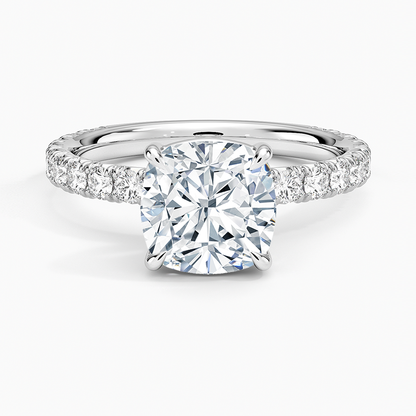 Cushion Cut French Pavé Flush-Fit Moissanite Engagement Ring