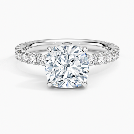 Cushion Cut French Pavé Flush-Fit Moissanite Engagement Ring