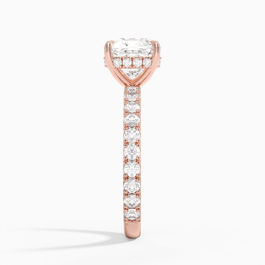 Cushion Cut French Pavé Moissanite Engagement Ring with Hidden Halo