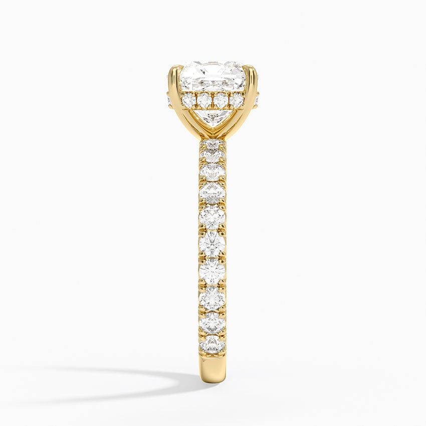 Cushion Cut French Pavé Moissanite Engagement Ring with Hidden Halo