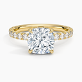 Cushion Cut French Pavé Moissanite Engagement Ring with Hidden Halo