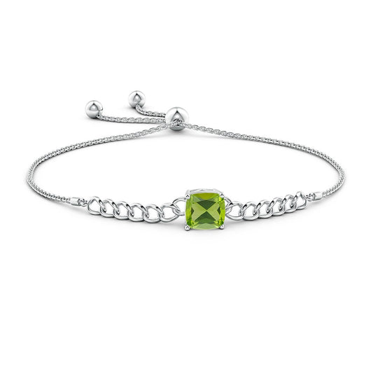 2.5 CT Cushion Cut Peridot Curb Chain Bolo Bracelet